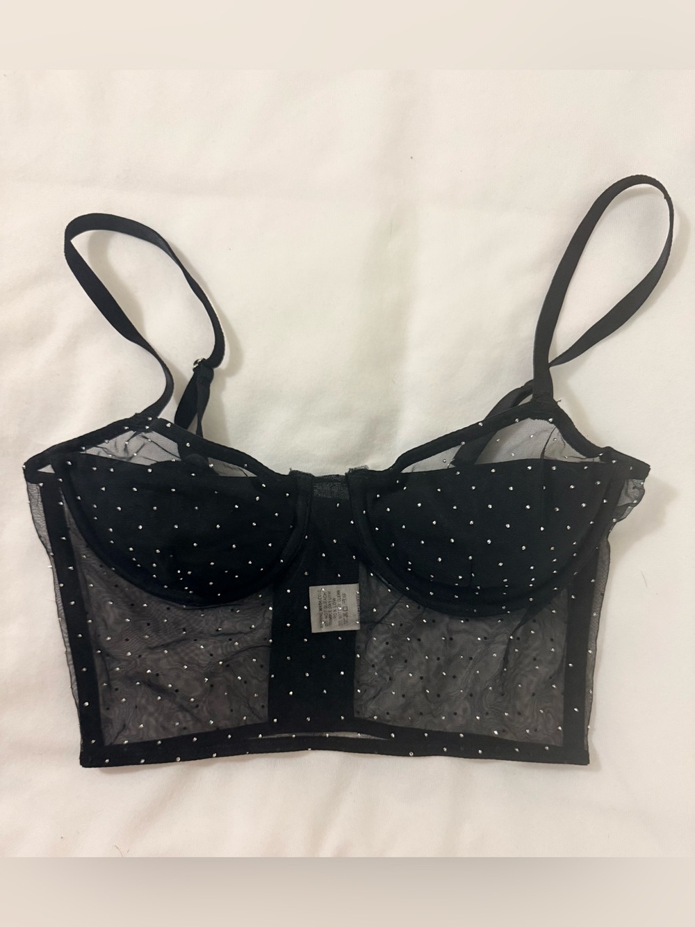 Tic Toc Sheer Black Rhinestone Bralette Sexy Club Night Going Out size S